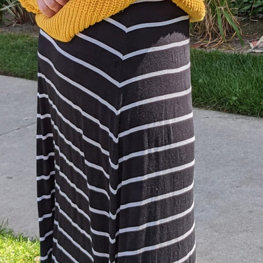 long maxi skirt black and white stripes for teen